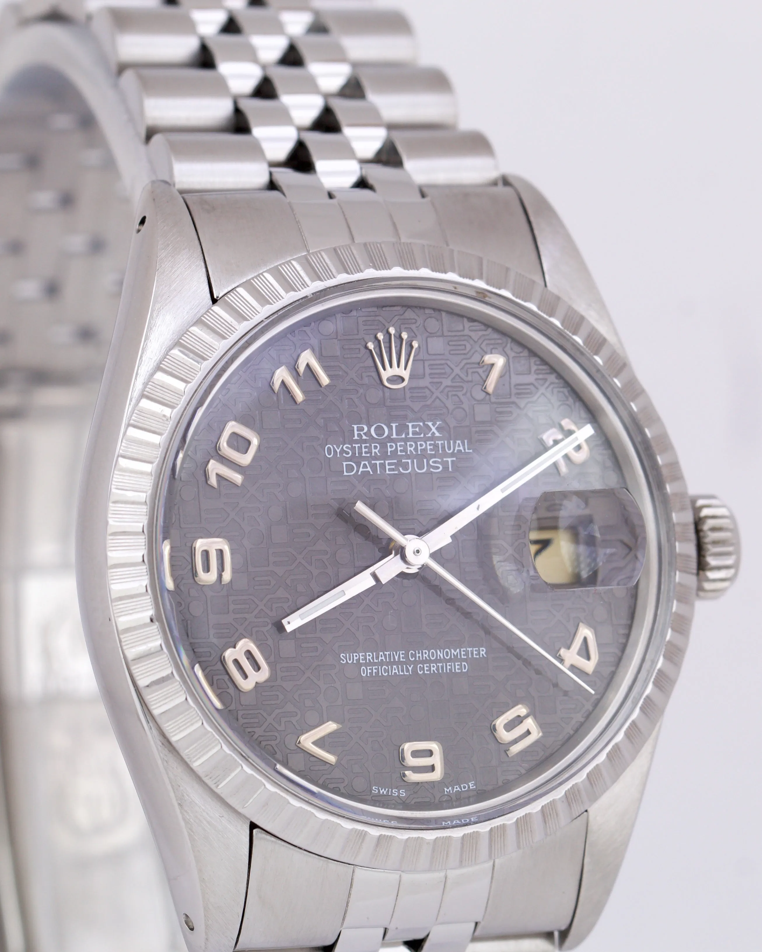 Rolex DateJust 36mm GRAY ARABIC Stainless Steel JUBILEE Date Watch 16030 BOX