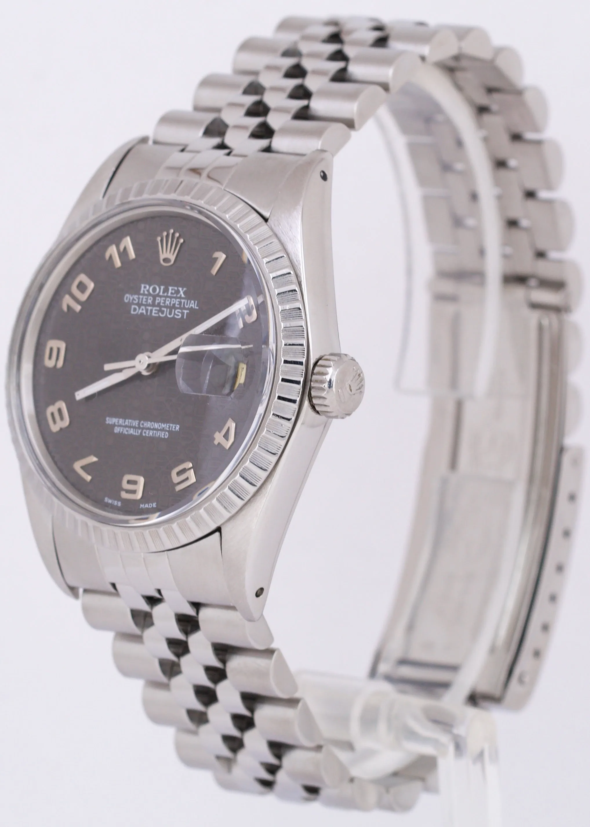 Rolex DateJust 36mm GRAY ARABIC Stainless Steel JUBILEE Date Watch 16030 BOX