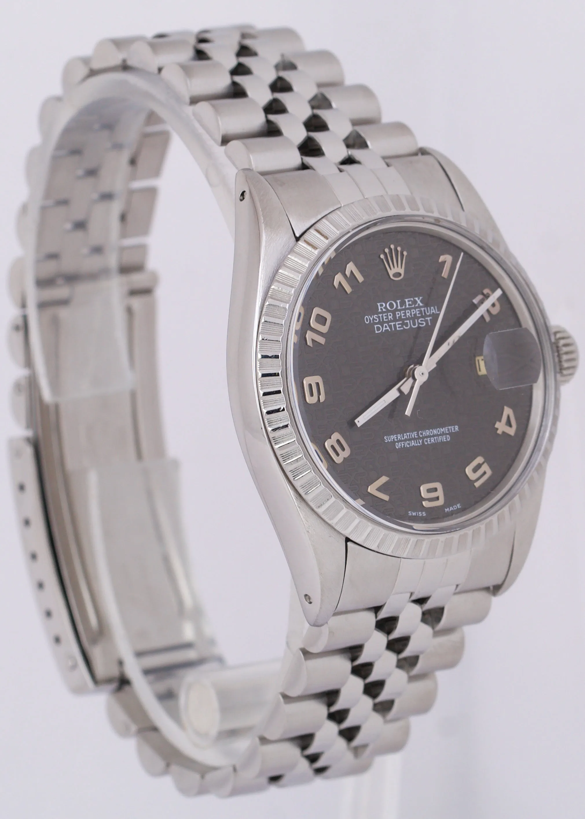 Rolex DateJust 36mm GRAY ARABIC Stainless Steel JUBILEE Date Watch 16030 BOX