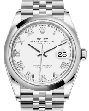 Rolex Datejust 36MM Stainless Steel White Roman Dial & Smooth Domed Bezel Jubilee Bracelet 126200 - NEW