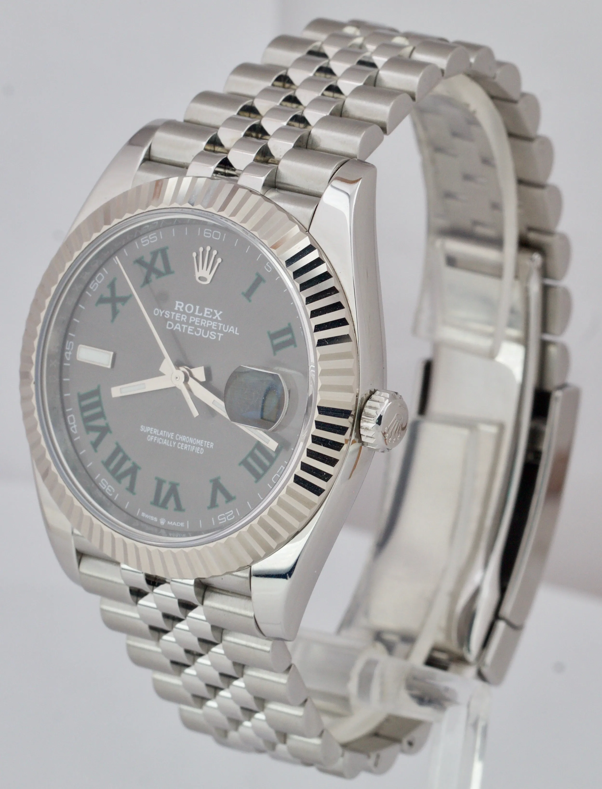 Rolex DateJust 41 Wimbledon Grey 41mm Fluted Jubilee Stainless Watch 126334