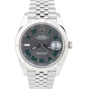 Rolex DateJust 41 Wimbledon Grey 41mm Fluted Jubilee Stainless Watch 126334