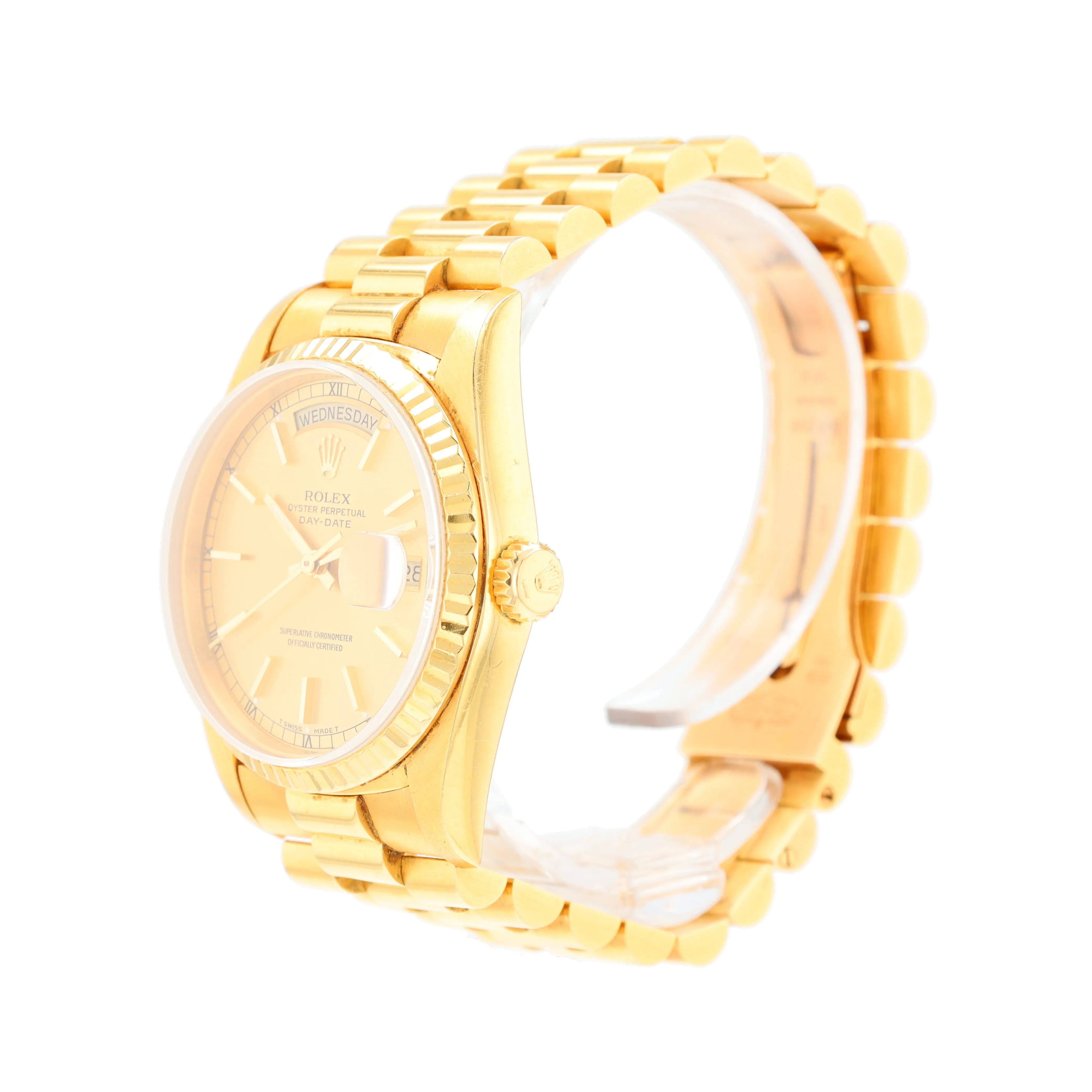 Rolex Day-Date 18238 36mm Champagne Index Dial Fluted Bezel President Band