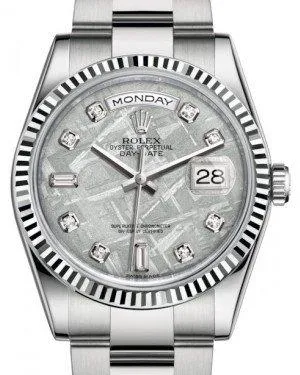 Rolex Day-Date 36 White Gold Meteorite Diamond Dial & Fluted Bezel Oyster Bracelet 118239