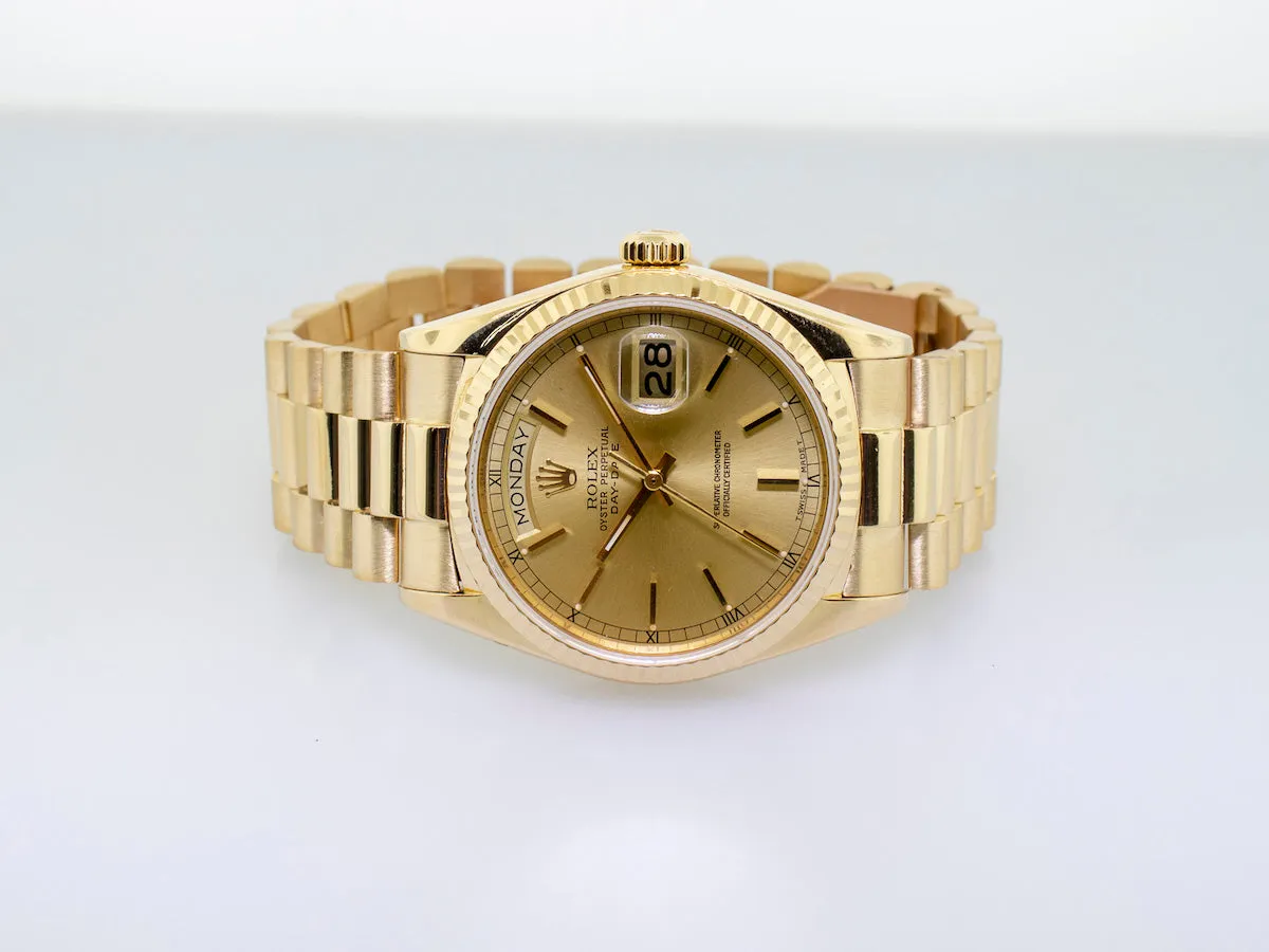 Rolex Day-Date 36mm Yellow Gold Champagne Dial & Fluted Bezel 18038