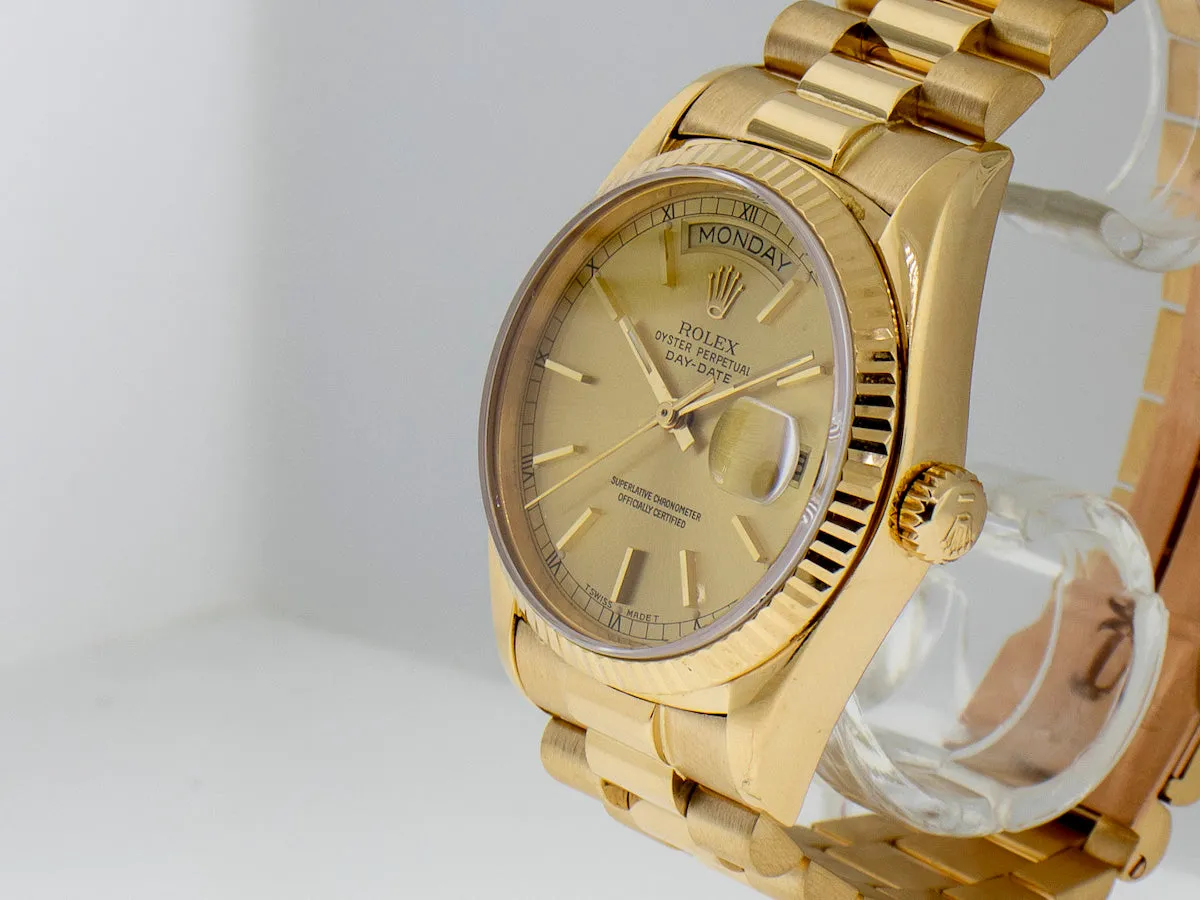 Rolex Day-Date 36mm Yellow Gold Champagne Dial & Fluted Bezel 18038