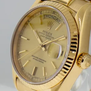 Rolex Day-Date 36mm Yellow Gold Champagne Dial & Fluted Bezel 18038