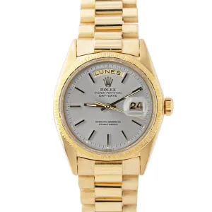Rolex Day-Date President Gray Silver Pie Pan 18K Yellow Gold 36mm Watch 1807