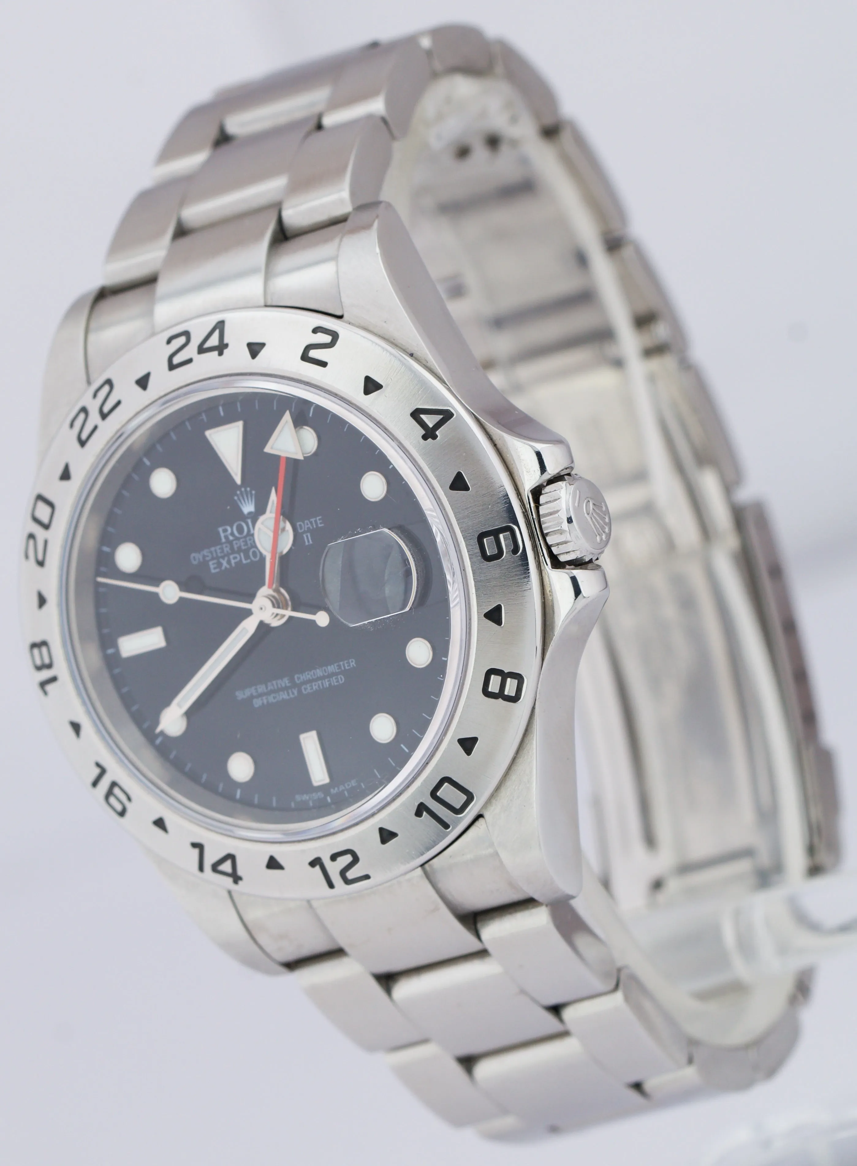 Rolex Explorer II Stainless Steel Black Date GMT 40mm NO-HOLES CASE Watch 16570