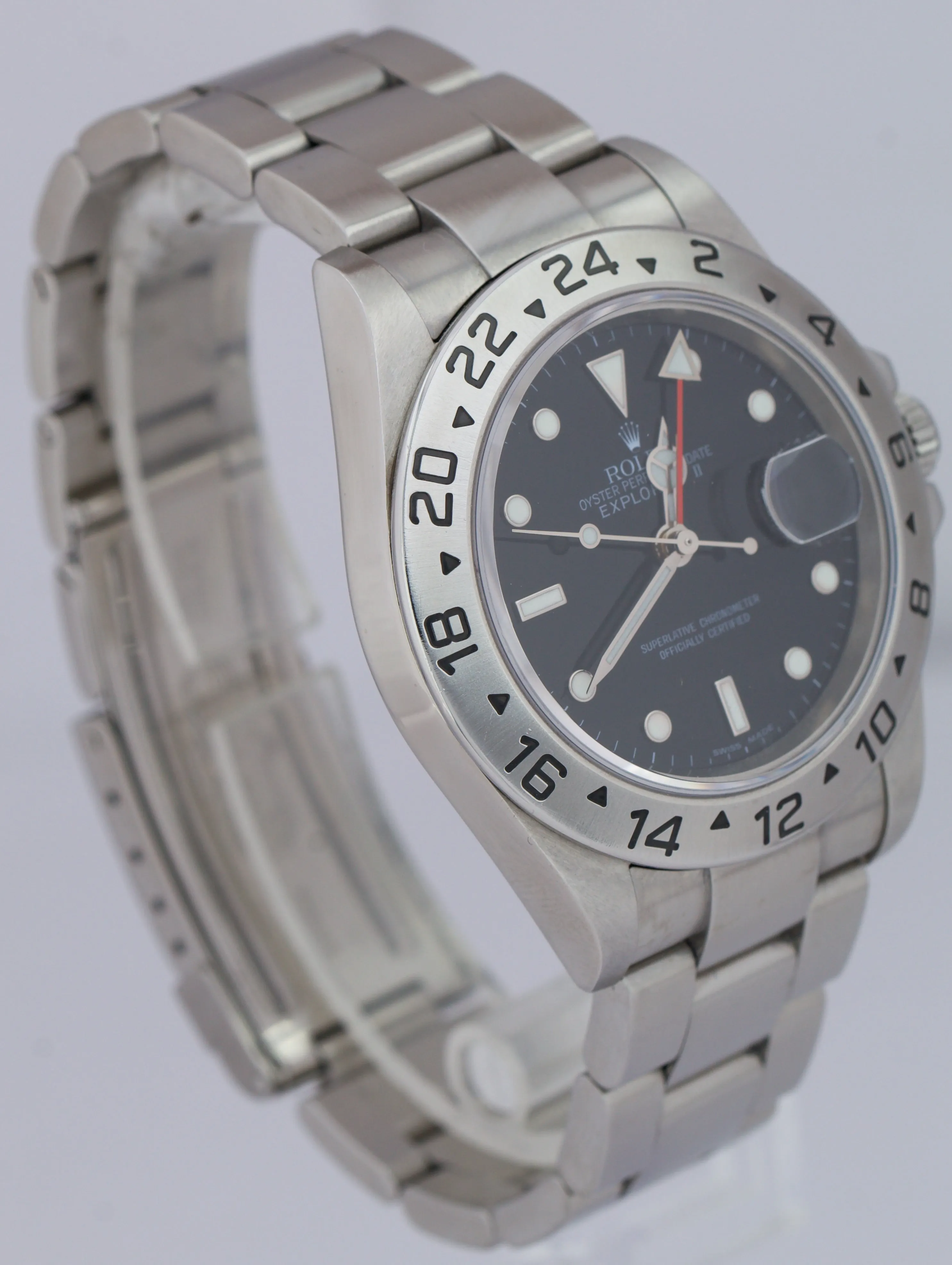 Rolex Explorer II Stainless Steel Black Date GMT 40mm NO-HOLES CASE Watch 16570