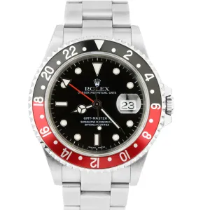 Rolex GMT-Master II 40mm NO-HOLES Coke Black Red Stainless Steel Watch 16710