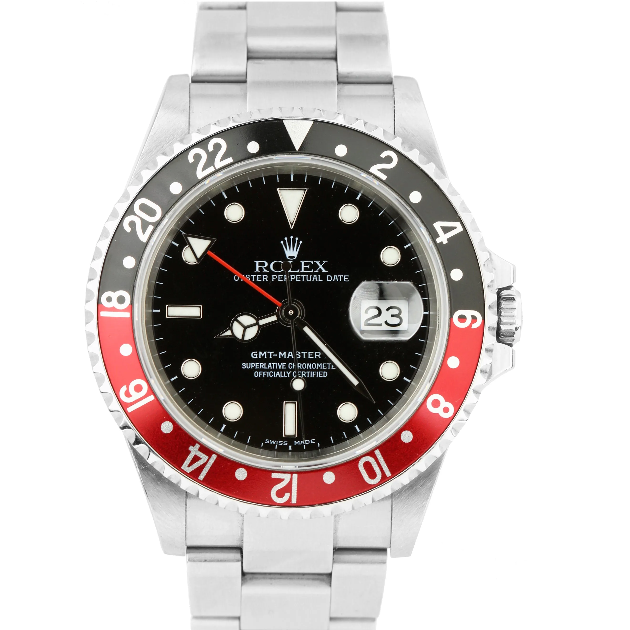 Rolex GMT-Master II 40mm NO-HOLES Coke Black Red Stainless Steel Watch 16710