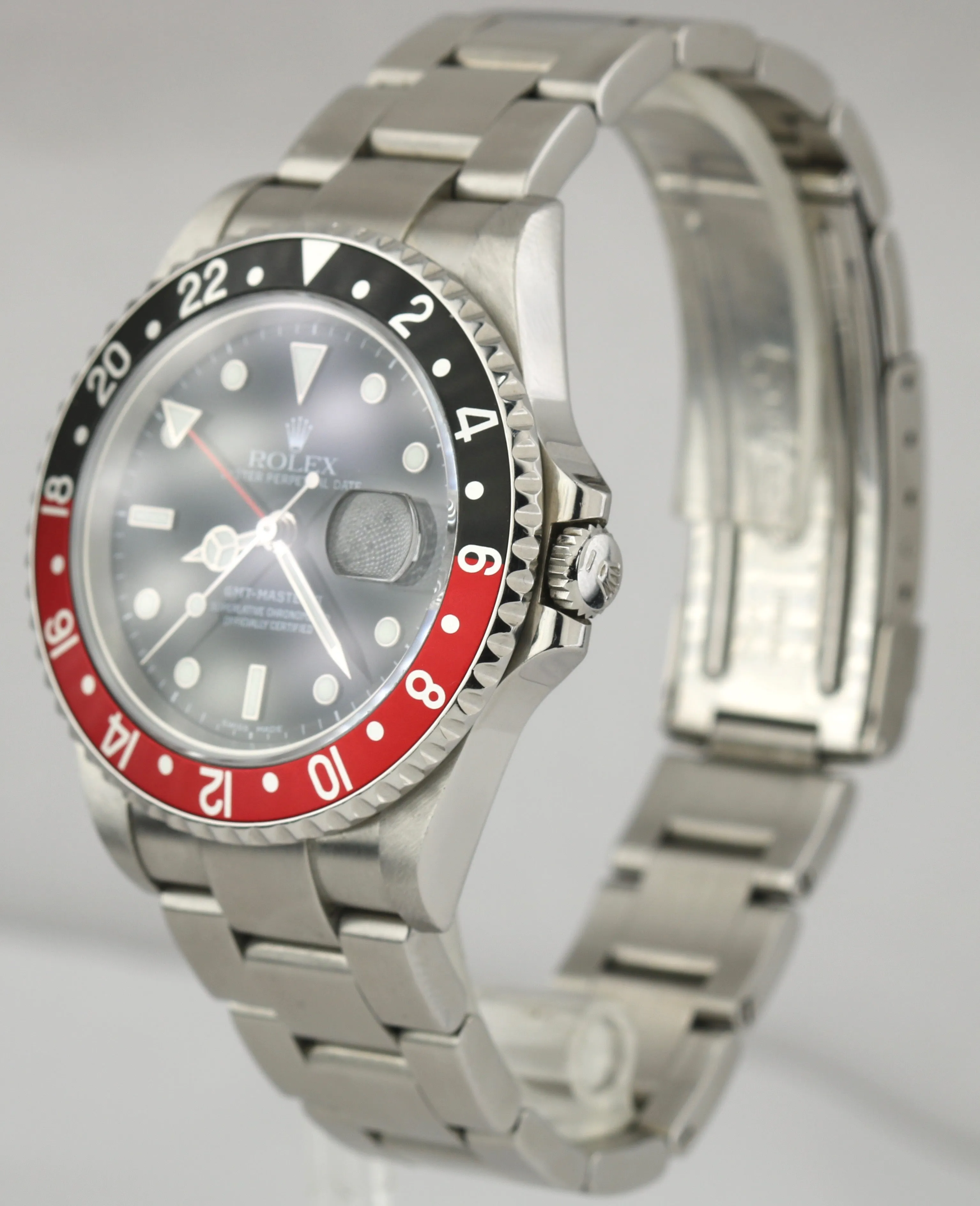 Rolex GMT-Master II 40mm NO-HOLES Coke Black Red Stainless Steel Watch 16710