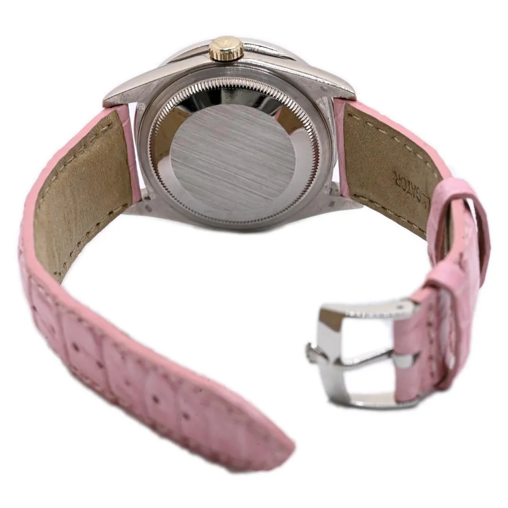 Rolex Ladies Day-Date White Gold 36mm Custom Pave Pink Roman Diamond Dial Watch Reference #: 18239