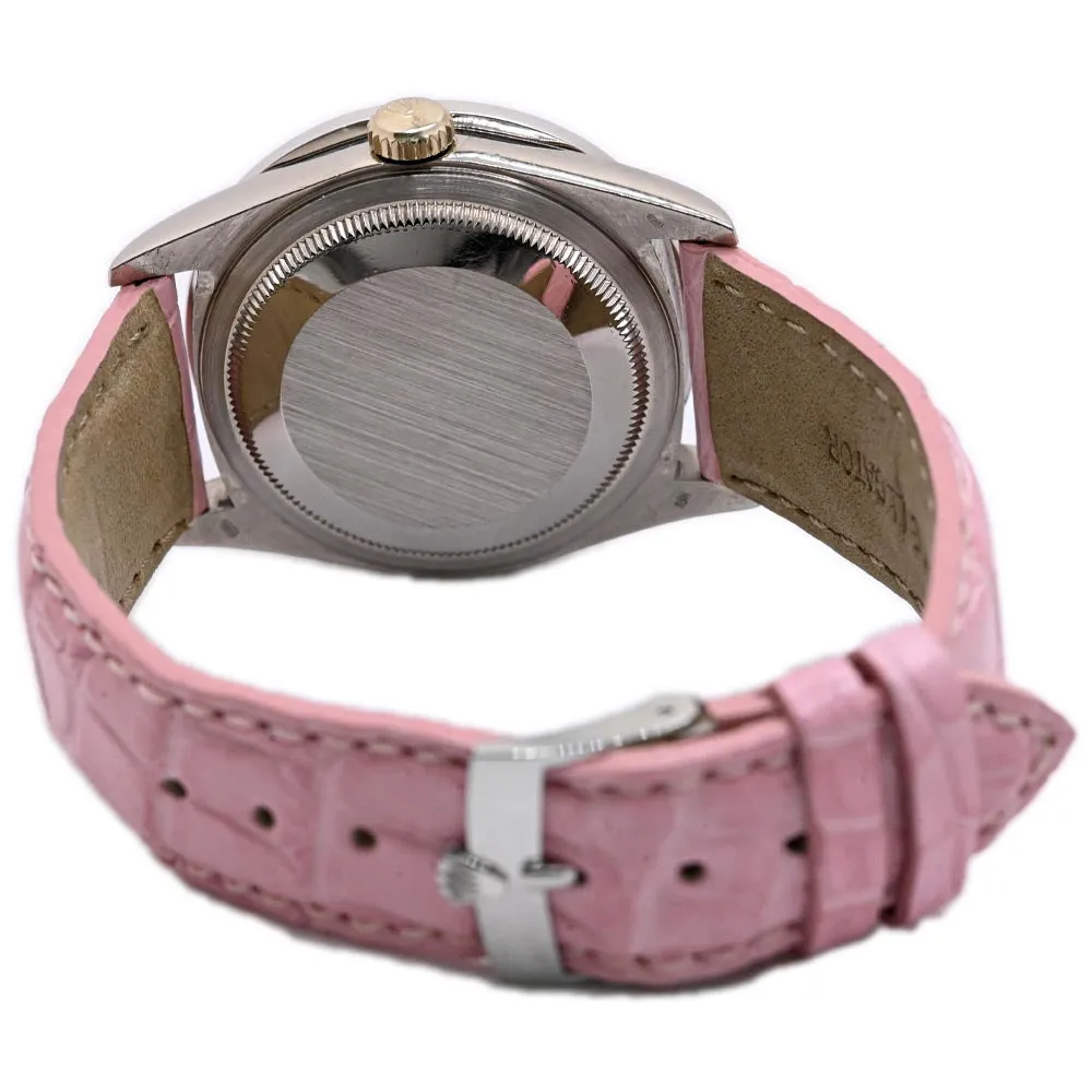 Rolex Ladies Day-Date White Gold 36mm Custom Pave Pink Roman Diamond Dial Watch Reference #: 18239