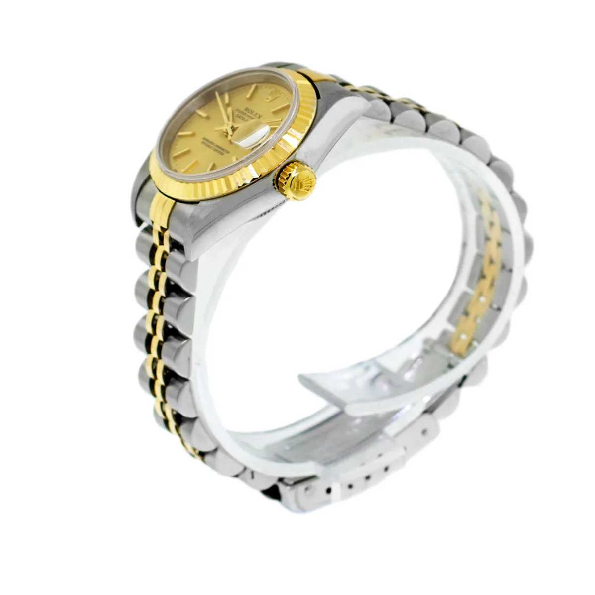 Rolex Lady-Datejust 26mm Yellow Gold & Steel Champagne Stick Dial Fluted Bezel 69173