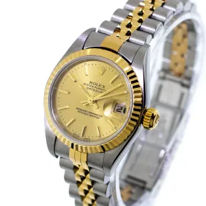Rolex Lady-Datejust 26mm Yellow Gold & Steel Champagne Stick Dial Fluted Bezel 69173