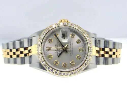 Rolex Lady-Datejust 26mm Yellow Gold & Steel Silver Diamond Dial and Bezel 69173