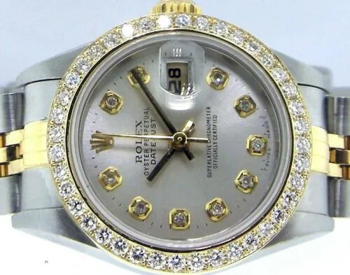 Rolex Lady-Datejust 26mm Yellow Gold & Steel Silver Diamond Dial and Bezel 69173
