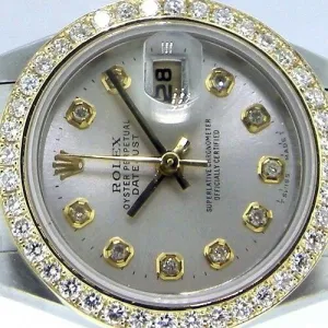 Rolex Lady-Datejust 26mm Yellow Gold & Steel Silver Diamond Dial and Bezel 69173