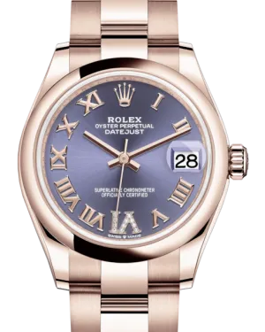 Rolex Lady-Datejust 31 Rose Gold Aubergine Roman Diamond VI Dial & Smooth Domed Bezel Oyster Bracelet 278245