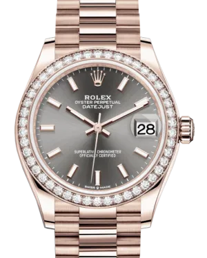 Rolex Lady-Datejust 31 Rose Gold Rhodium Index Dial & Diamond Bezel President Bracelet 278285RBR