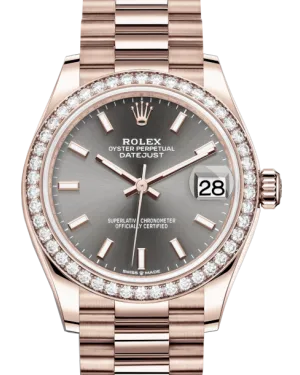 Rolex Lady-Datejust 31 Rose Gold Rhodium Index Dial & Diamond Bezel President Bracelet 278285RBR