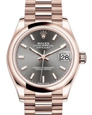 Rolex Lady-Datejust 31 Rose Gold Rhodium Index Dial & Smooth Domed Bezel President Bracelet 278245