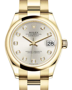 Rolex Lady-Datejust 31 Yellow Gold Silver Diamond Dial & Smooth Domed Bezel Oyster Bracelet 278248