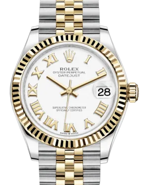 Rolex Lady-Datejust 31 Yellow Gold/Steel White Roman Dial & Fluted Bezel Jubilee Bracelet 278273 - NEW