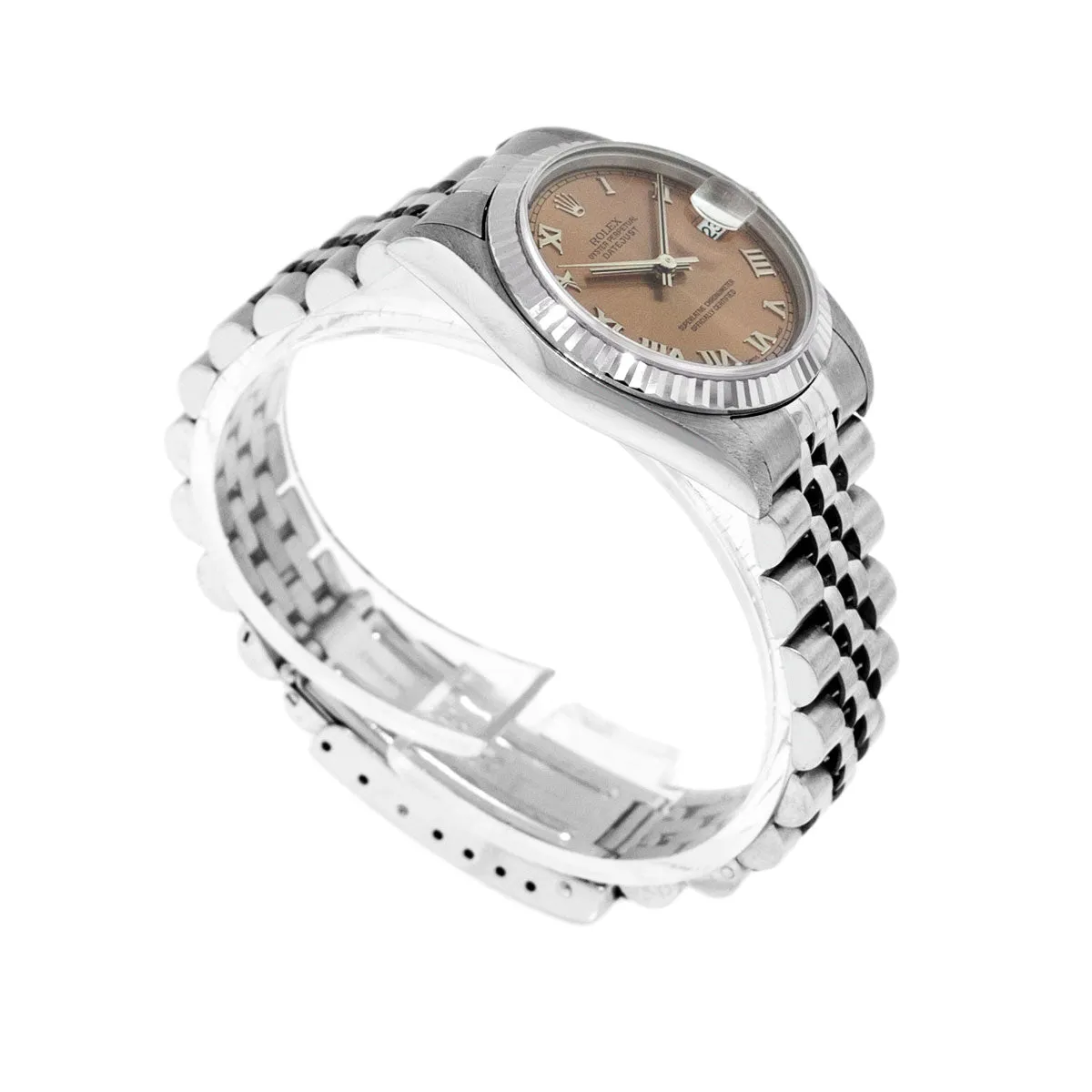 Rolex Lady-Datejust 31mm White Gold and Steel Salmon Roman Dial & Fluted Bezel 68274