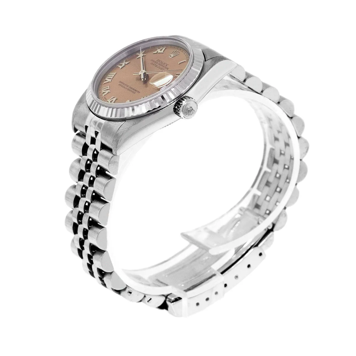 Rolex Lady-Datejust 31mm White Gold and Steel Salmon Roman Dial & Fluted Bezel 68274
