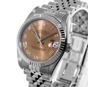 Rolex Lady-Datejust 31mm White Gold and Steel Salmon Roman Dial & Fluted Bezel 68274