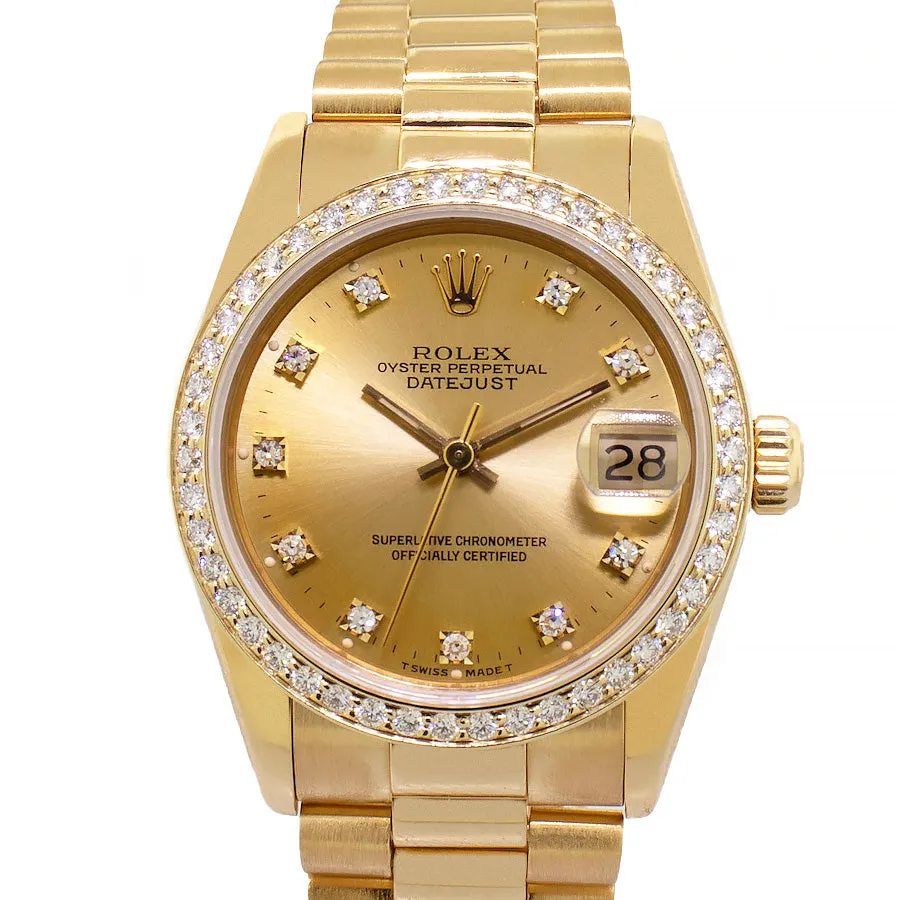 Rolex Lady-Datejust 31mm Yellow Gold Champagne Diamond Dial & Bezel 68278
