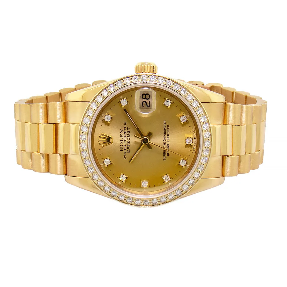 Rolex Lady-Datejust 31mm Yellow Gold Champagne Diamond Dial & Bezel 68278