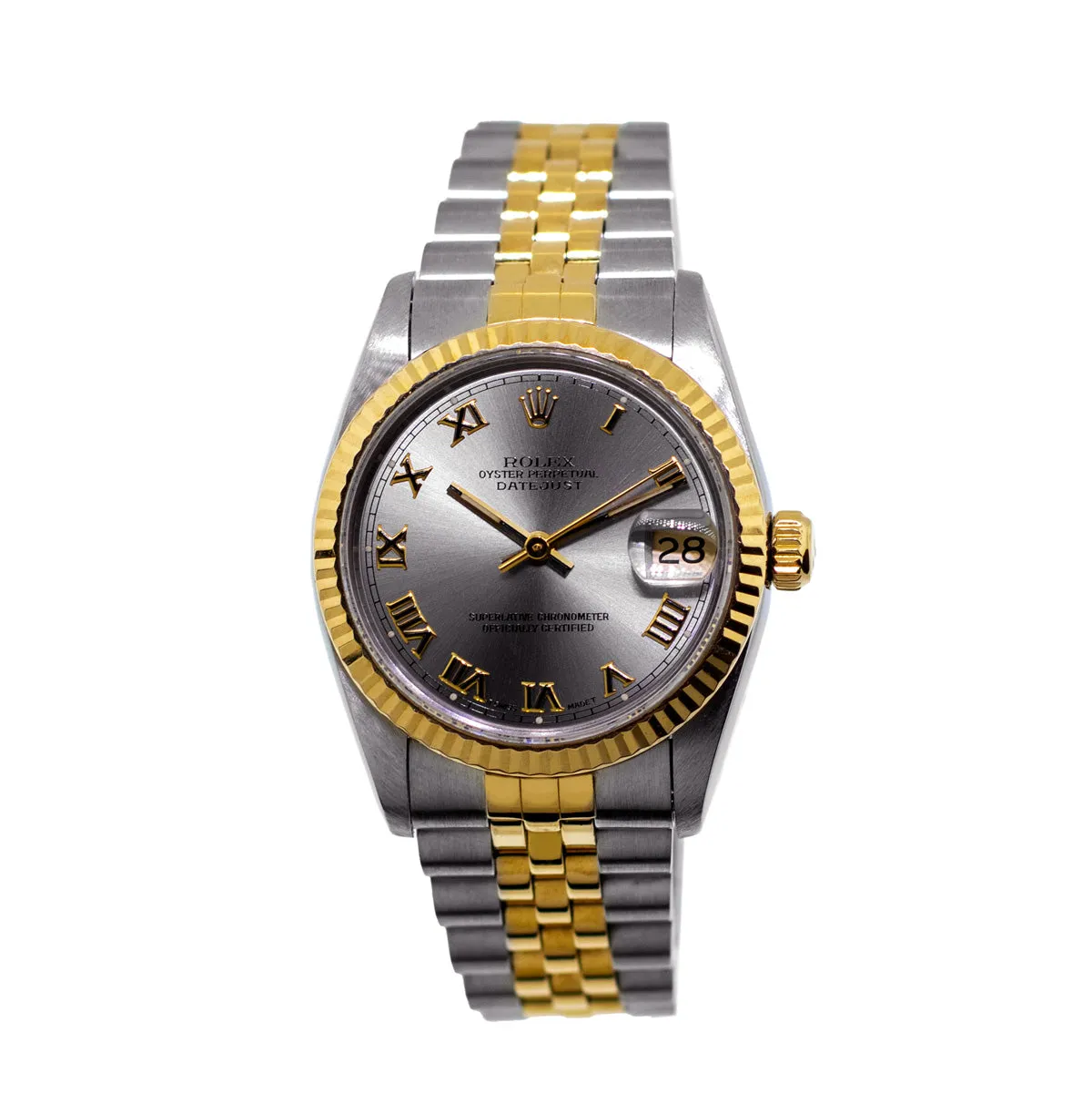 Rolex Lady-Datejust 31mm Yellow Gold Steel Slate Roman Dial & Fluted Bezel 68273