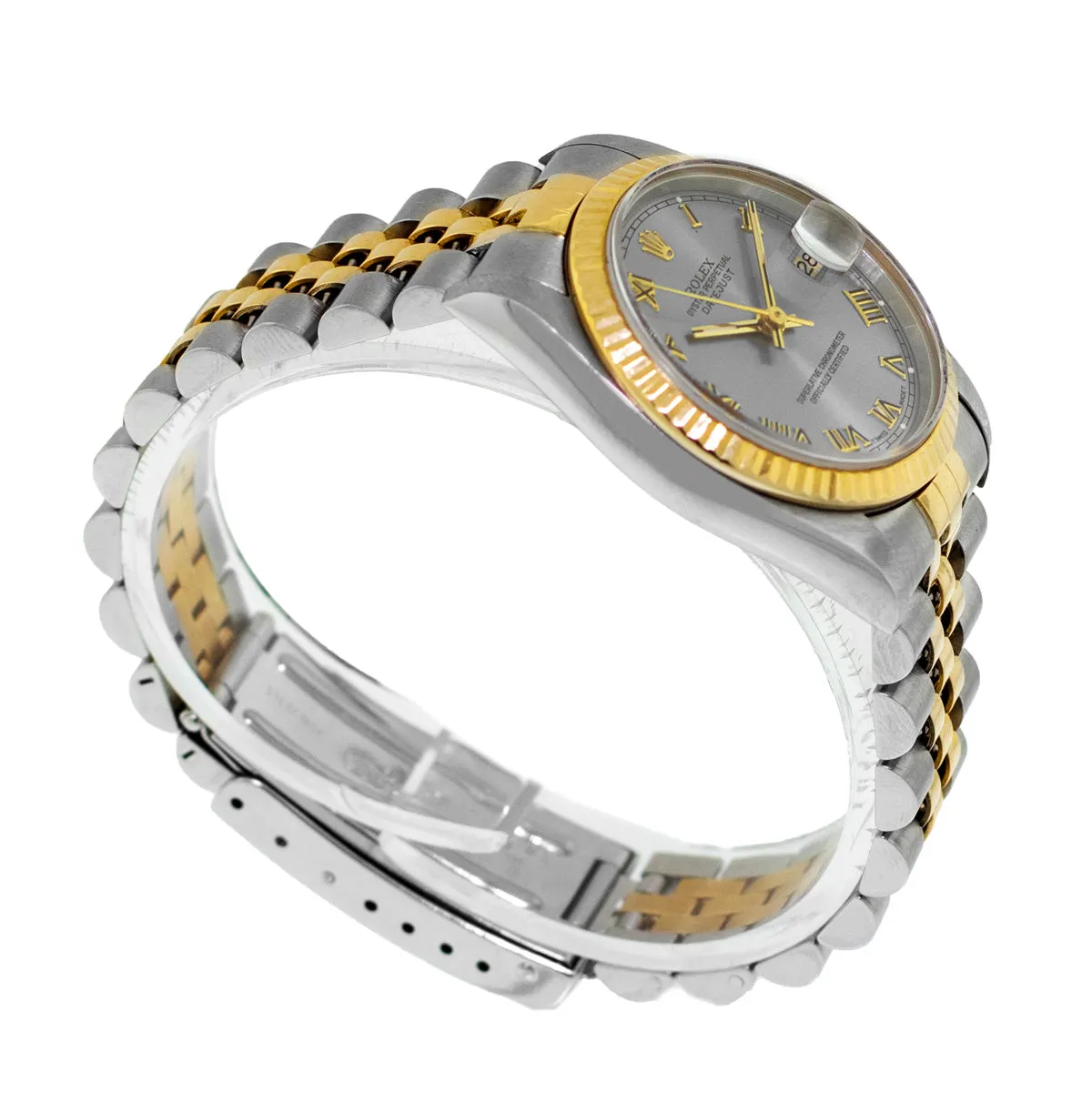 Rolex Lady-Datejust 31mm Yellow Gold Steel Slate Roman Dial & Fluted Bezel 68273