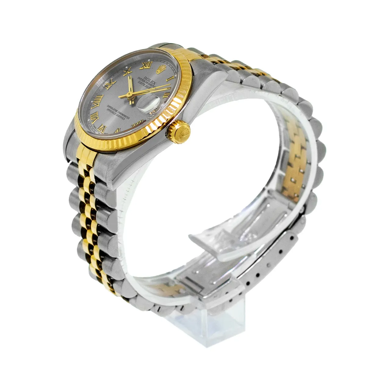 Rolex Lady-Datejust 31mm Yellow Gold Steel Slate Roman Dial & Fluted Bezel 68273