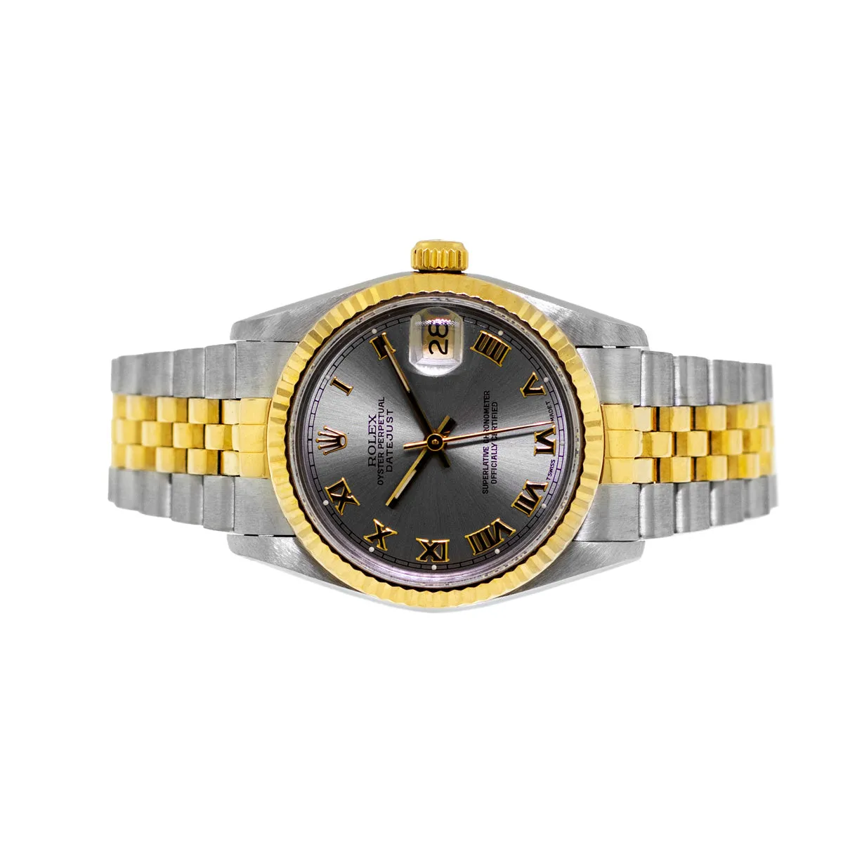 Rolex Lady-Datejust 31mm Yellow Gold Steel Slate Roman Dial & Fluted Bezel 68273