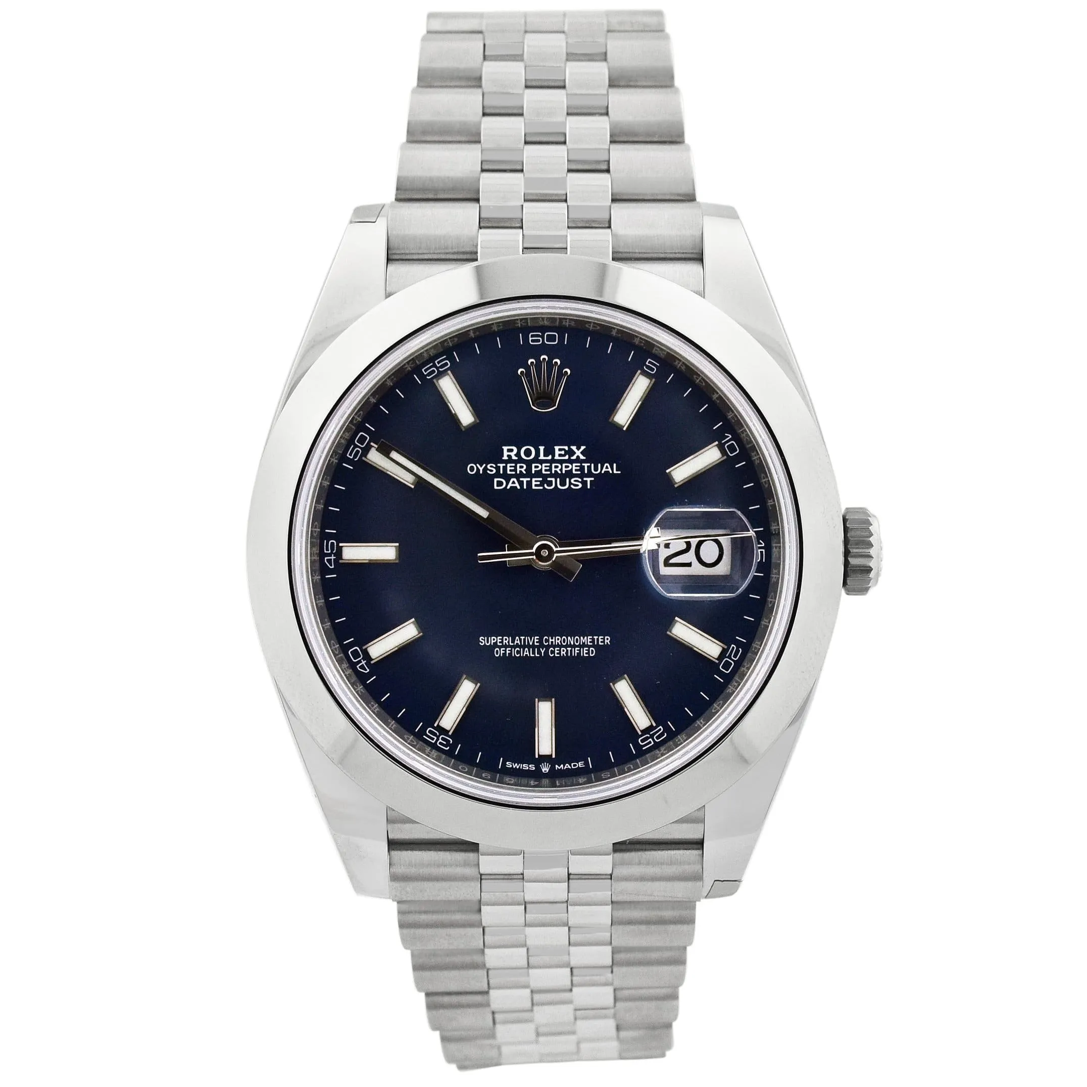 Rolex Mens Datejust 41mm Blue Stick Dial Watch Reference #: 126300