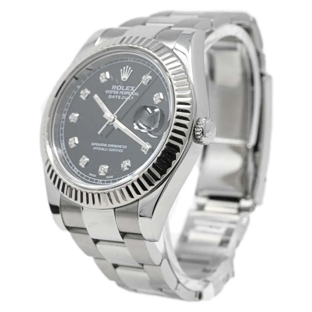 Rolex Men's Datejust II Stainless Steel 41mm Black Diamond Dial Watch Reference #: 116334