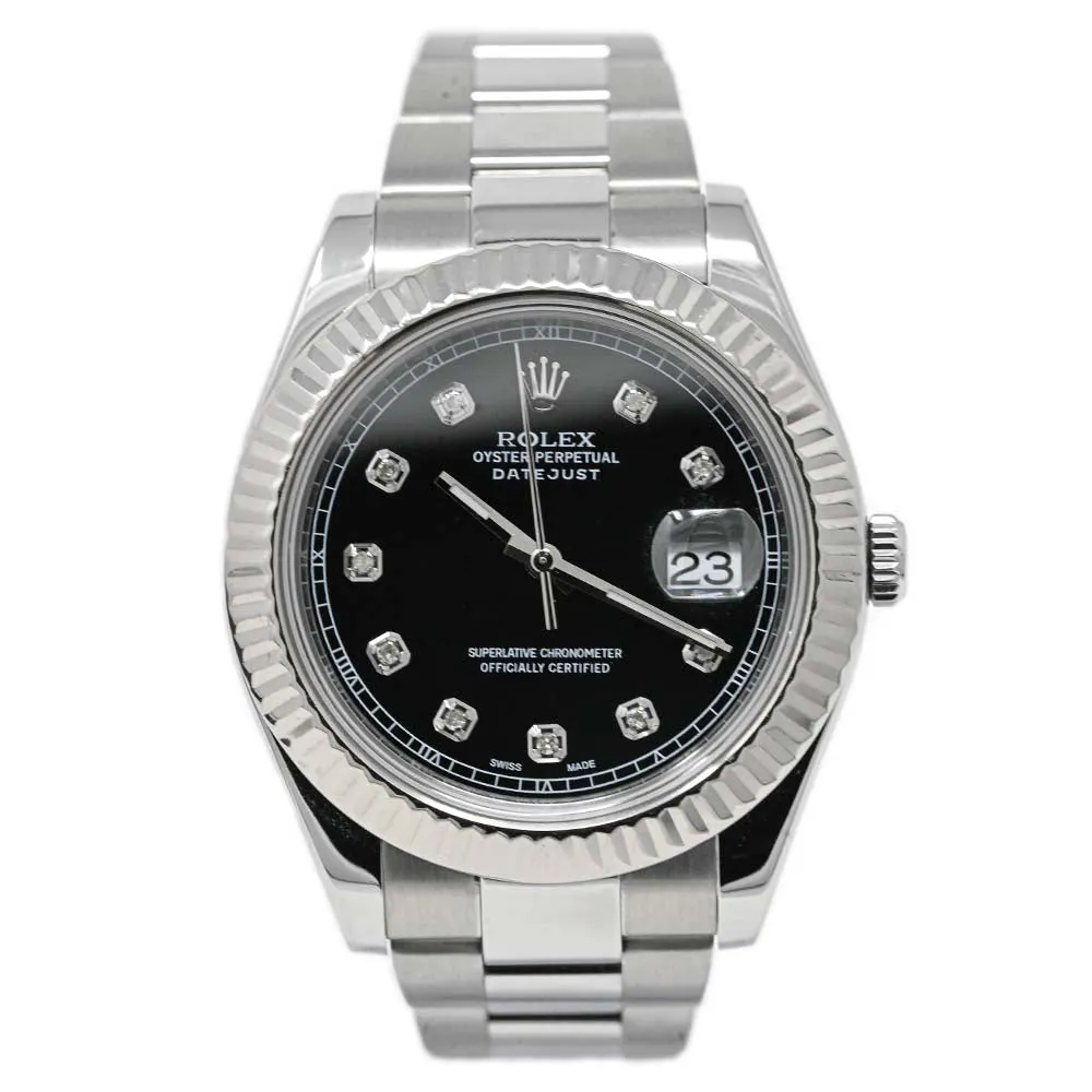 Rolex Men's Datejust II Stainless Steel 41mm Black Diamond Dial Watch Reference #: 116334