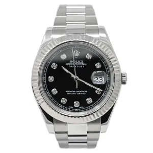 Rolex Men's Datejust II Stainless Steel 41mm Black Diamond Dial Watch Reference #: 116334
