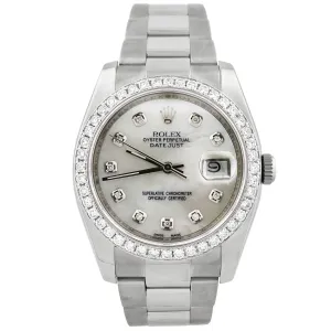 Rolex Mens Datejust Stainless Steel 36mm MOP Diamond Dial Watch Reference #: 116264