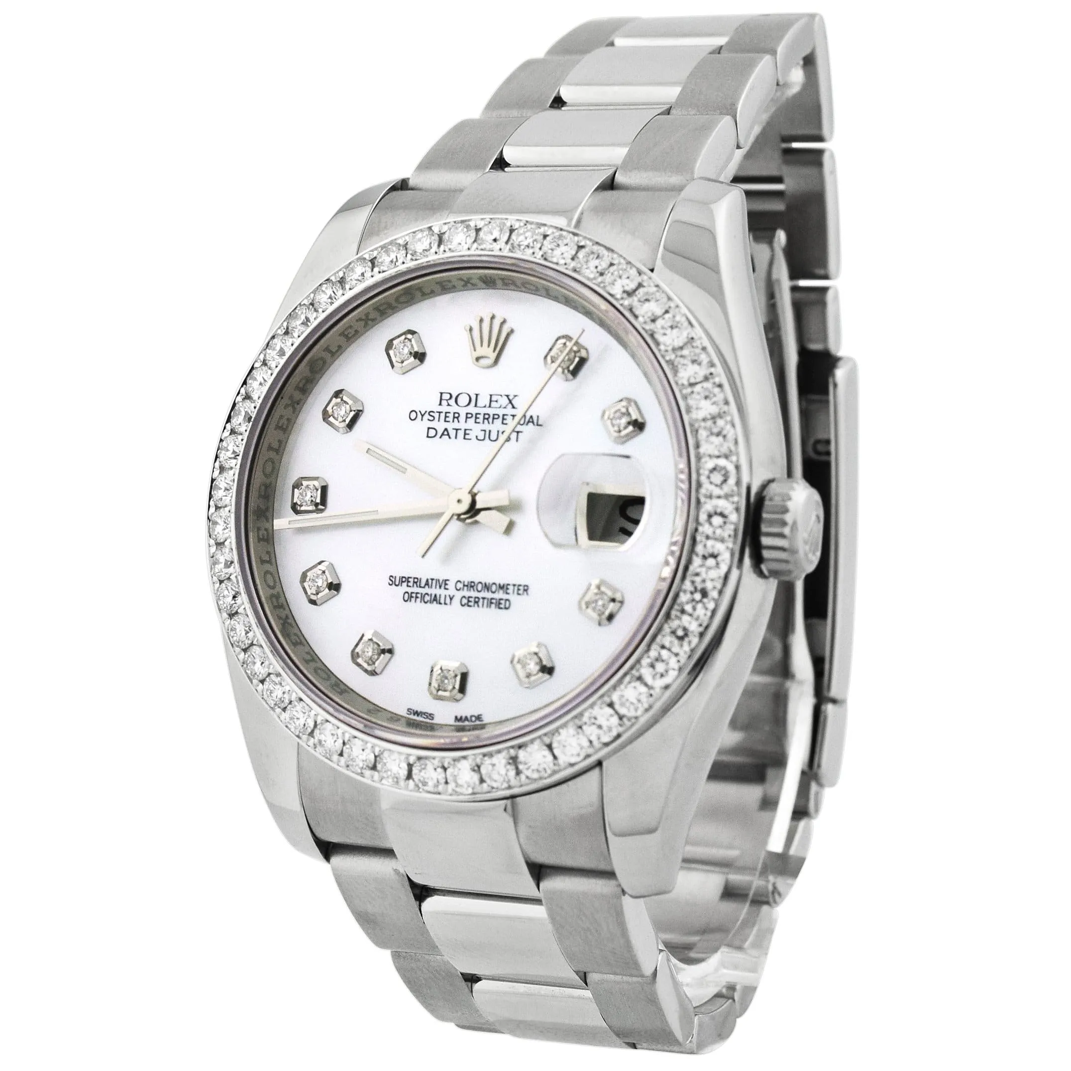 Rolex Mens Datejust Stainless Steel 36mm MOP Diamond Dial Watch Reference #: 116264