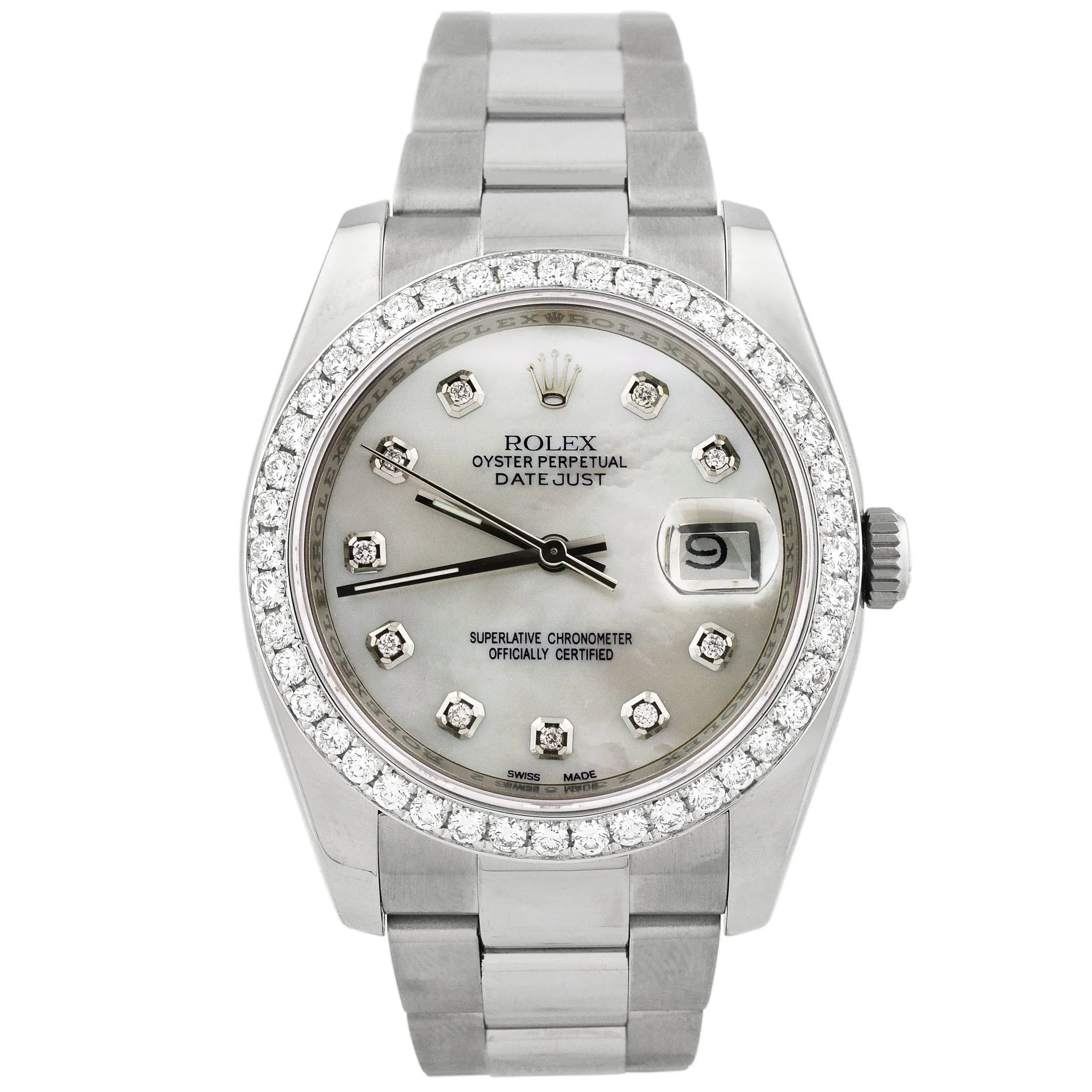 Rolex Mens Datejust Stainless Steel 36mm MOP Diamond Dial Watch Reference #: 116264