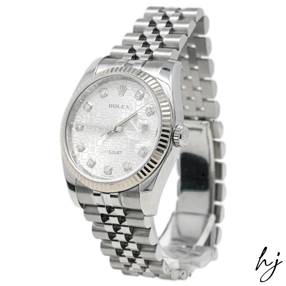 Rolex Men's Datejust Stainless Steel 36mm Silver "Jubilee Design" Diamond Dot Dial Watch Reference #: 116234