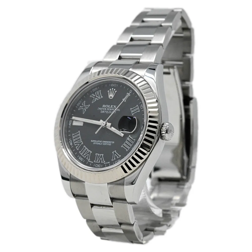 Rolex Men's Datejust Stainless Steel 41mm Dark Grey Roman Dial Watch Reference 116334