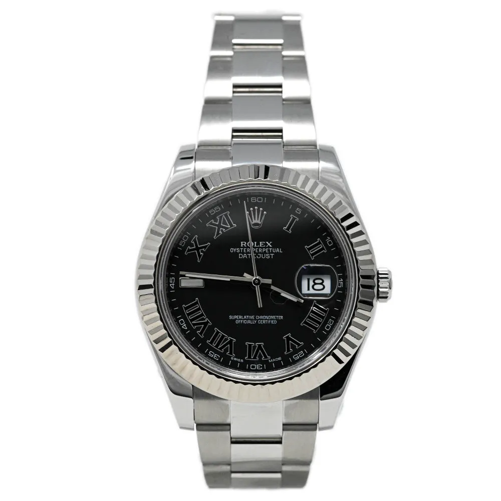 Rolex Men's Datejust Stainless Steel 41mm Dark Grey Roman Dial Watch Reference 116334