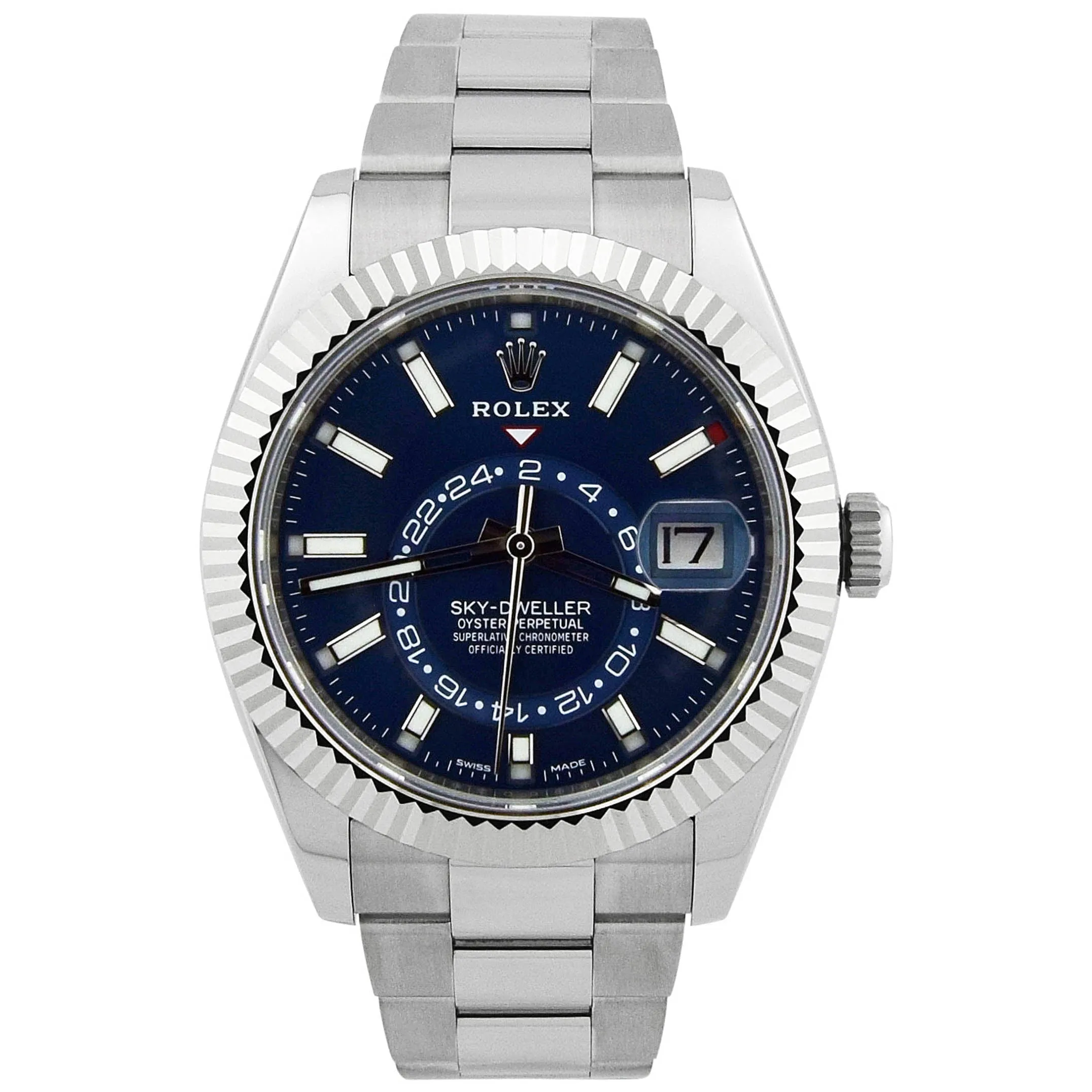 Rolex Men's Sky-Dweller Stainless Steel 42mm Blue Stick Dial Watch Reference #: 326934